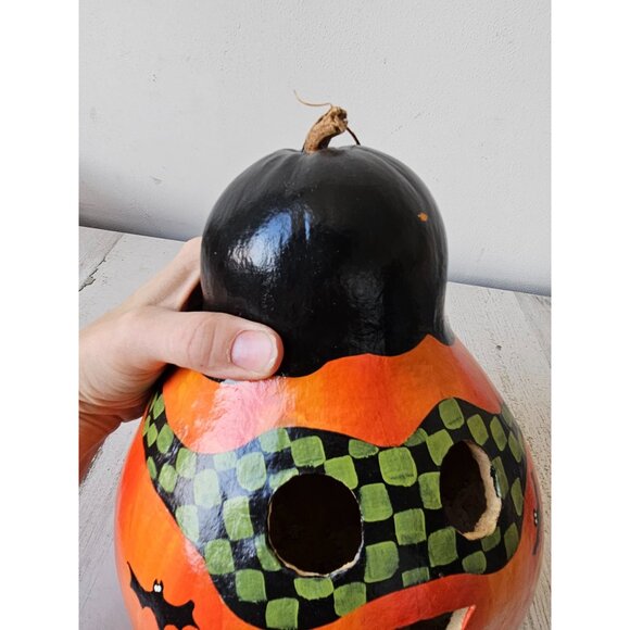 Vintage pumpkin gourd jack-o'-lantern folk art Halloween bat unique light up dec - Picture 6 of 9